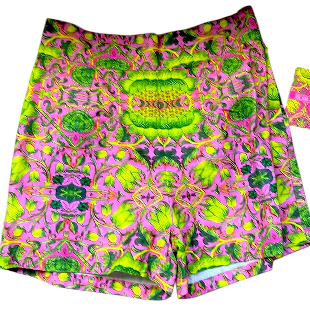 Kristina Mak High Waist Pink and Green Psychedelic Shorts New! NWT Size Medium